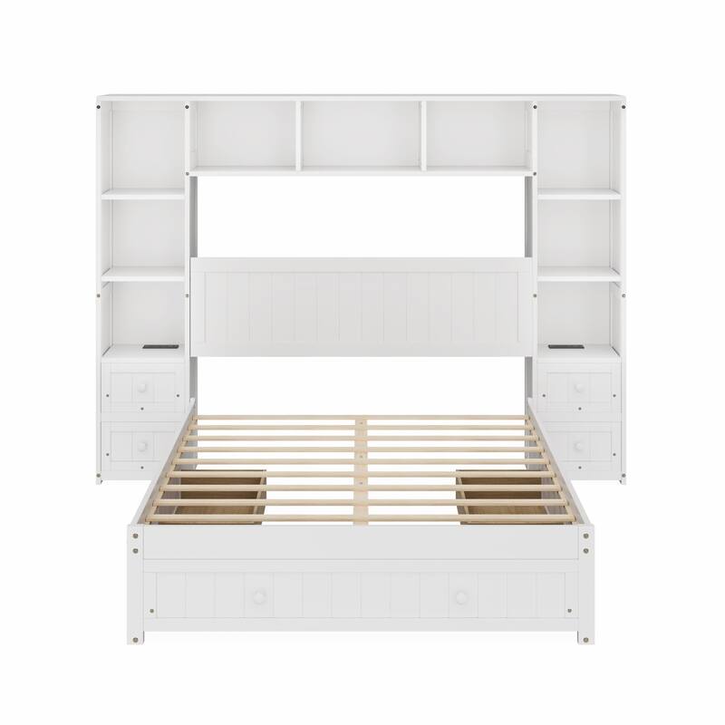 Wood Captain Platform Bed Frame with All-in-One 2 Nightstand, Drawers
