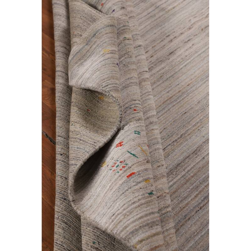 Earth Tone Striped Gabbeh Indian Square Area Rug Handmade Wool Carpet - 8'0" X 7'10"