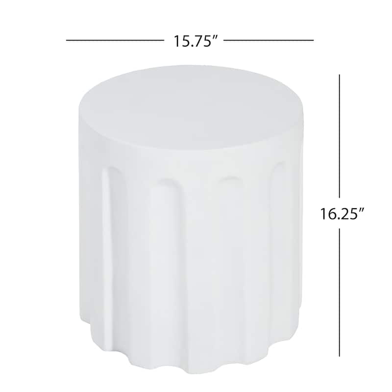 Christopher Knight Home - 15.75'' Modern Cylindrical Concrete Accent Side Table with Vertical Groove Design - White