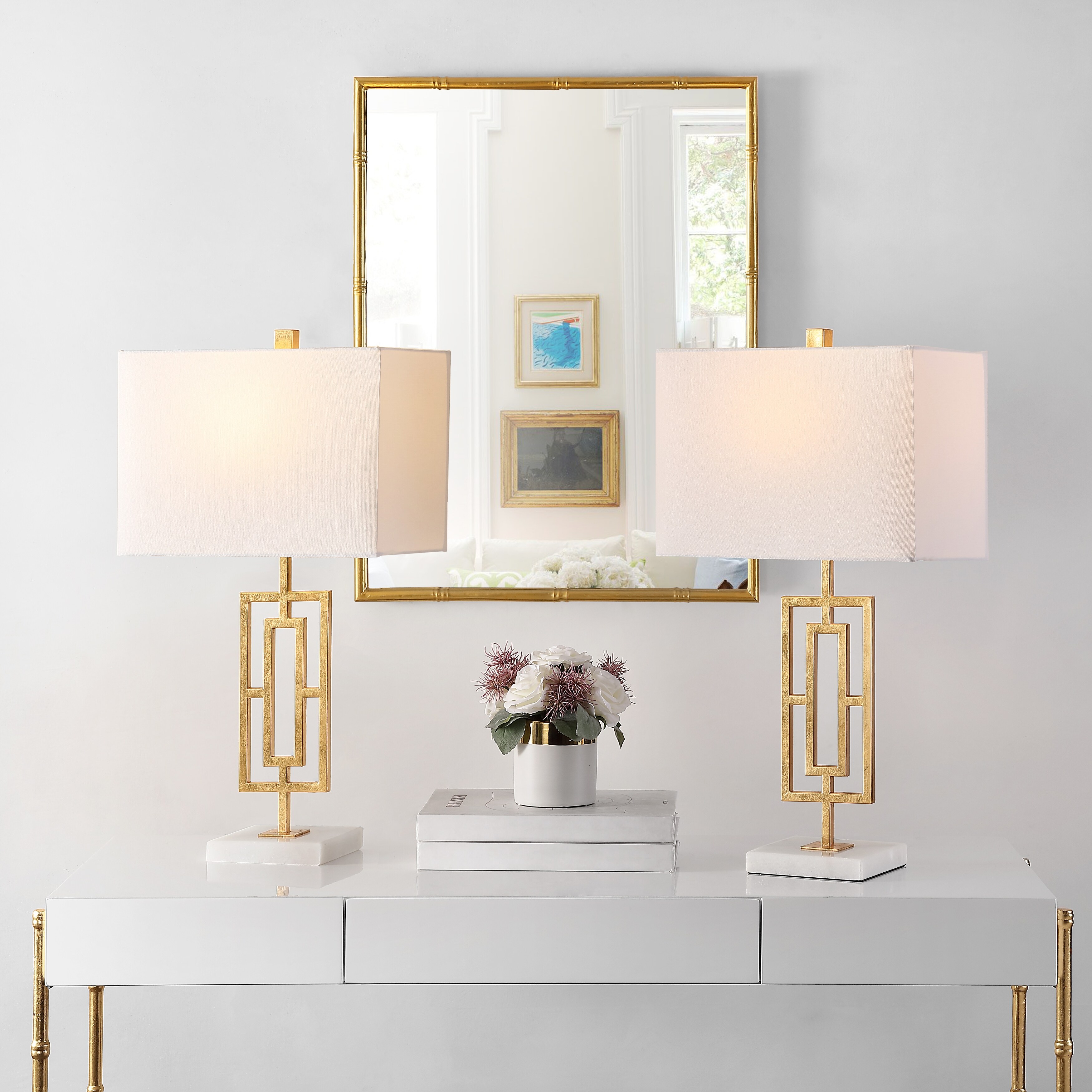 Safavieh Yara Iron Table Lamp Set of 2 Gold Leaf