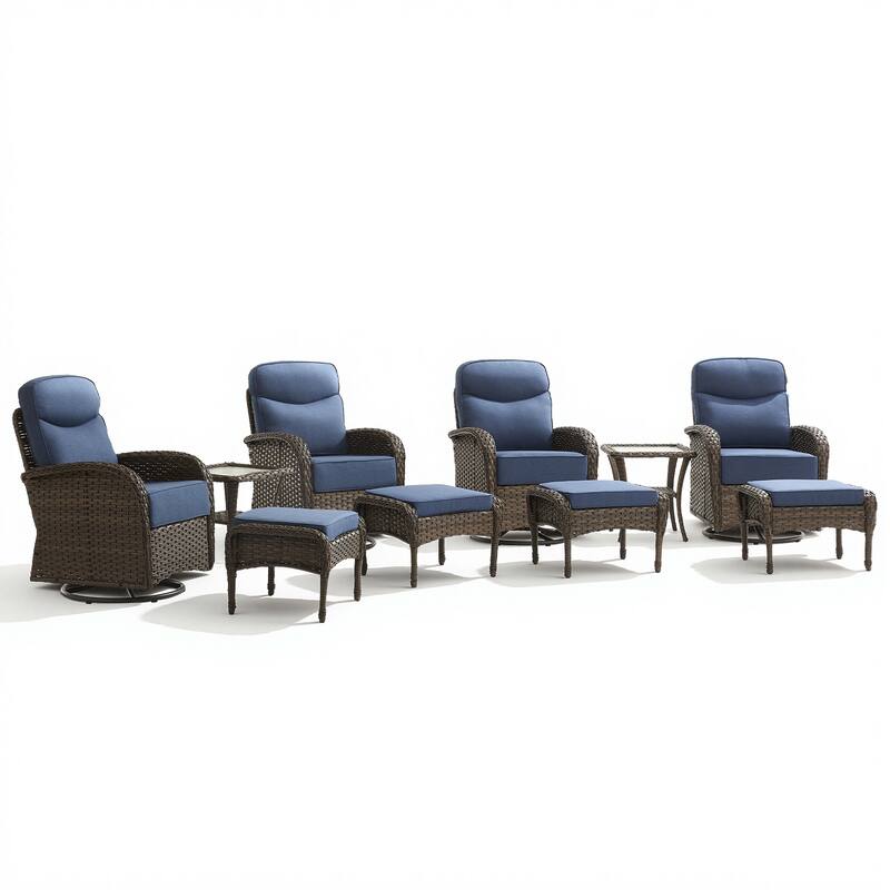 Pocassy Outdoor Wicker Patio Swivel Chair with Ottoman Sets