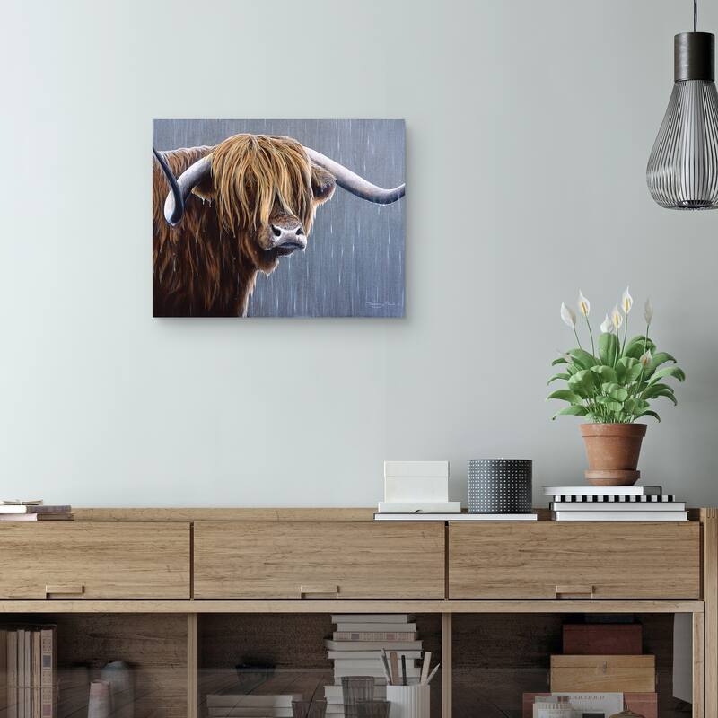 Highland Bull Rainy Day by Jeremy Paul Canvas Art Print