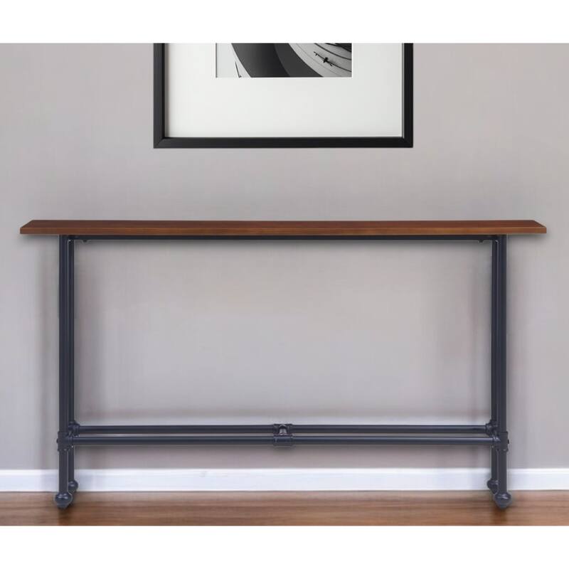 Espresso Wood Rectangular Console Table with Black Iron Frame - 54” L x 10” W x 30” H