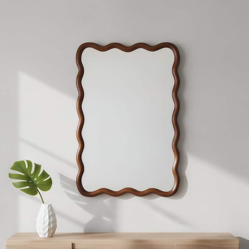 20"x30" Wavy Rectangle Solid Wood Frame Decorative Mirror,For Bedroom, Bathroom, Living Room, Entryway
