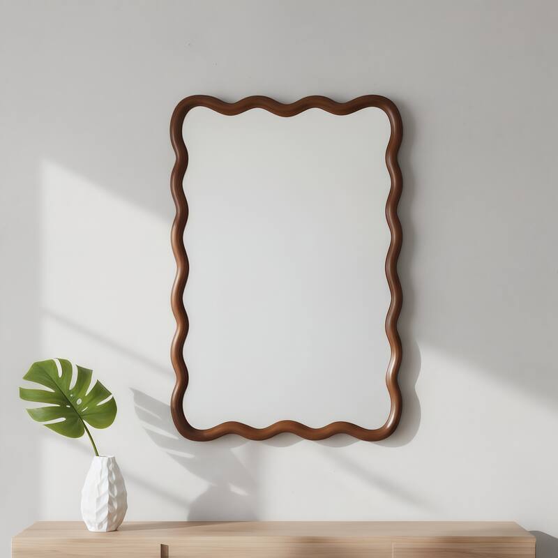 20"x30" Wavy Rectangle Solid Wood Frame Decorative Mirror