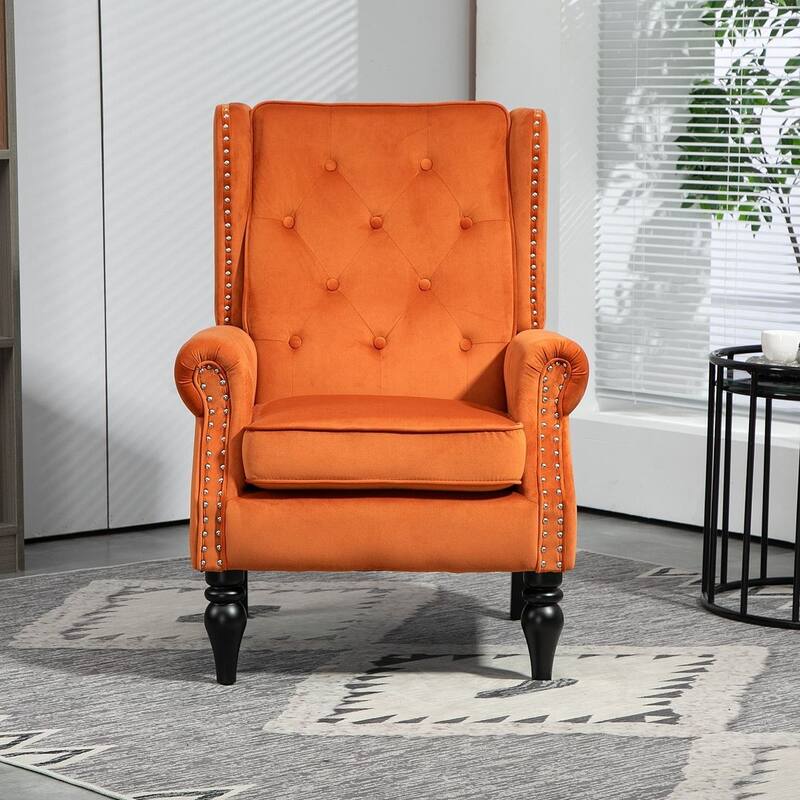 Transitional Wingback Accent Chair Armchair with Sturdy Wood Legs