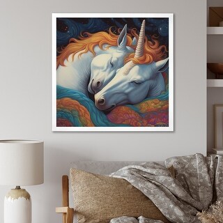 Designart quot Cute Unicorns Sleeping Together quot Fantasy Unicorn Framed Wall