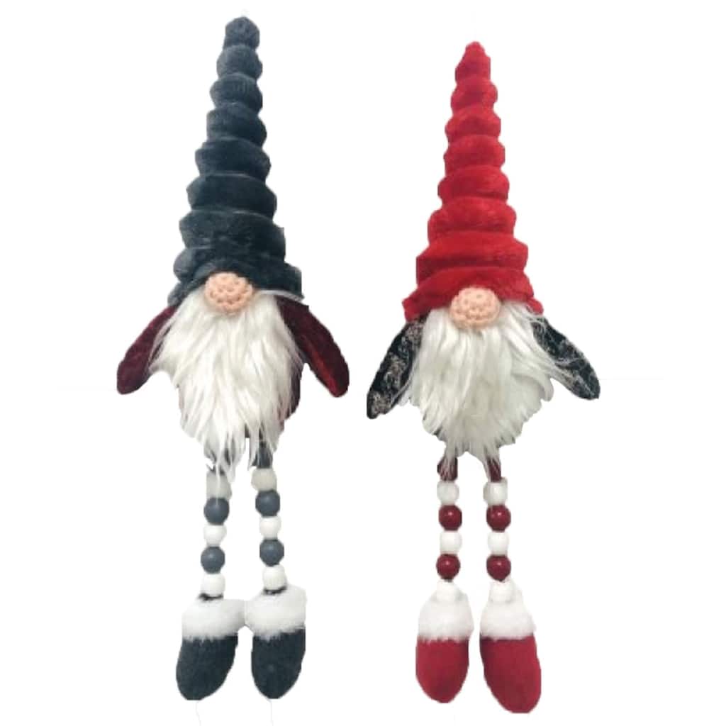 Set of 2 Coiled Hat Christmas Gnome Ornaments 14"