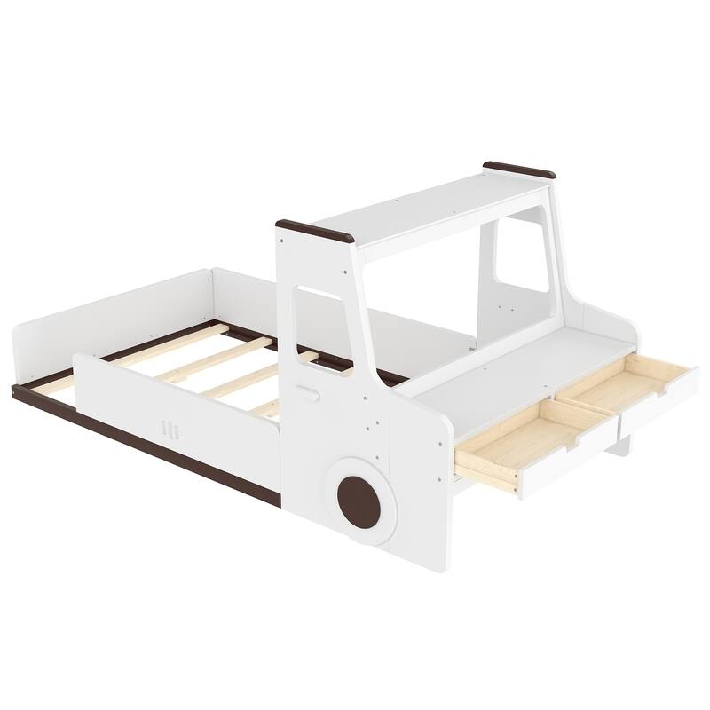 Twin Size Floor Bed with Interesting Car-shape Design, Kids Car Floor Bed with Storage Drawers, Window