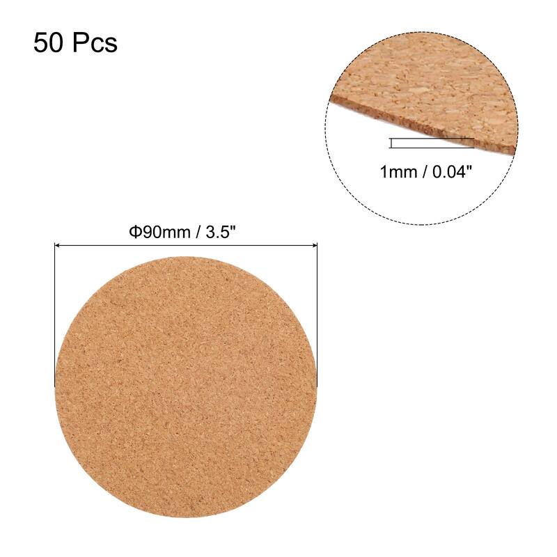 50pcs Self Adhesive Cork Coasters Cork Mats Cork, Circle - Wood - 3.5"x 3.5"x 0.04"