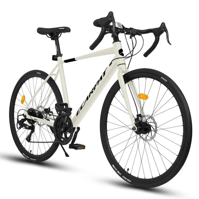 28" Road Bike, Lightweight Aluminum Frame, Disc Brakes, 16-Speed, Fast Acceleration for Men and Women, for High-Intensity Riding - White