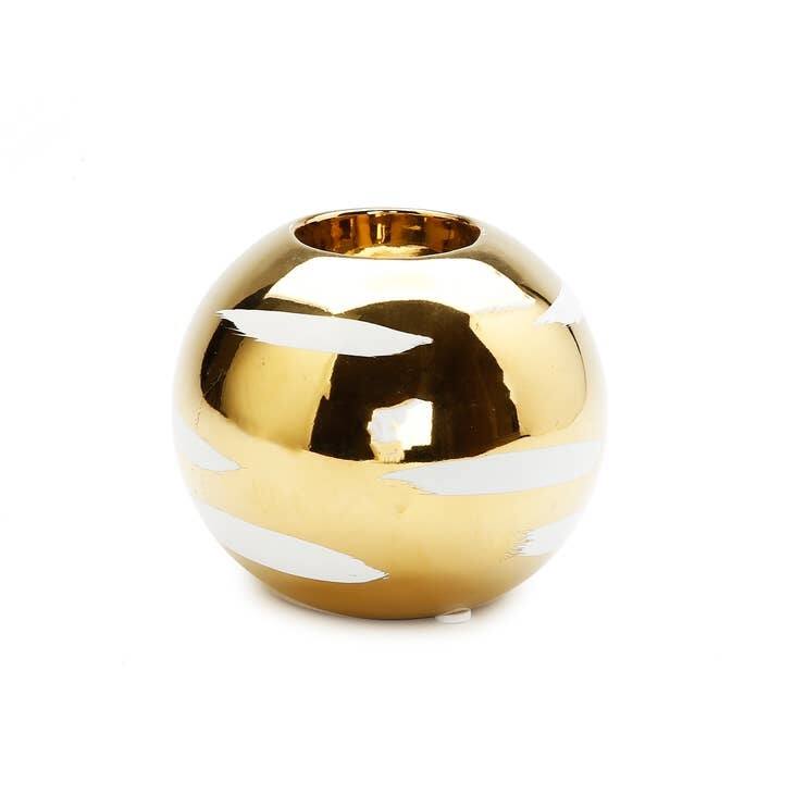 Gold Tea Light Holder with White Design