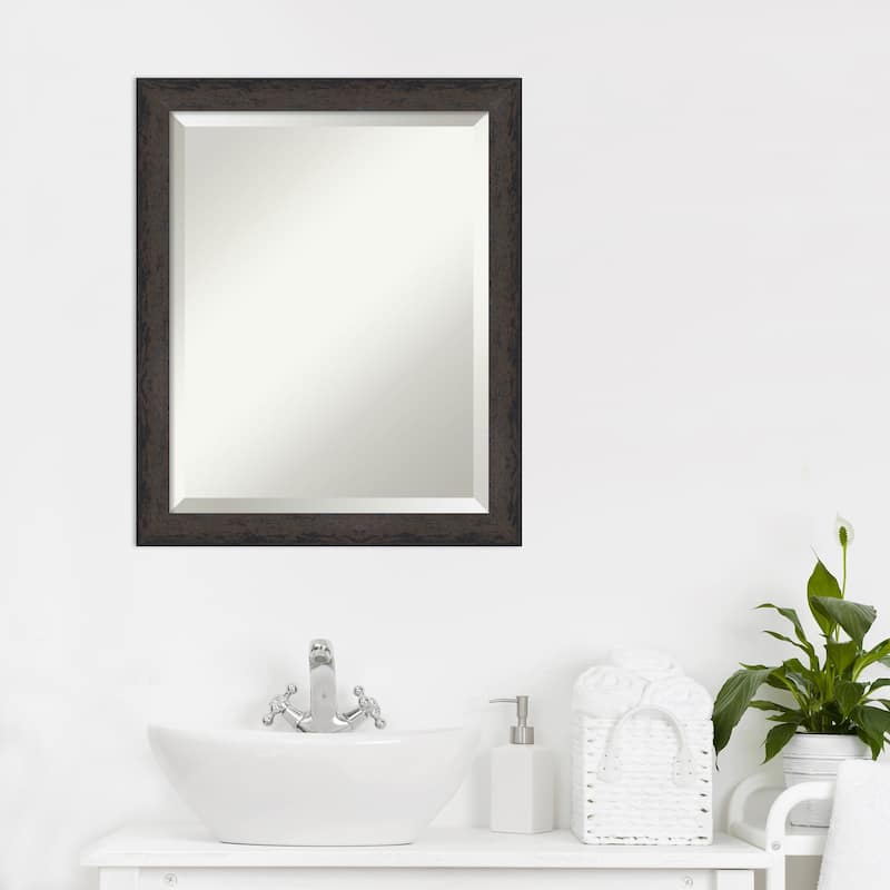 Dappled Narrow Beveled Wood Framed Bathroom Vanity Wall Mirror