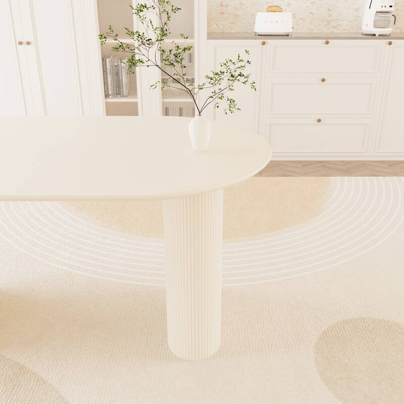 5-Piece Kitchen Table Set for 4, Modern Round Dining Table Set with Carved Legs and PU Leather Chairs for Dining Room