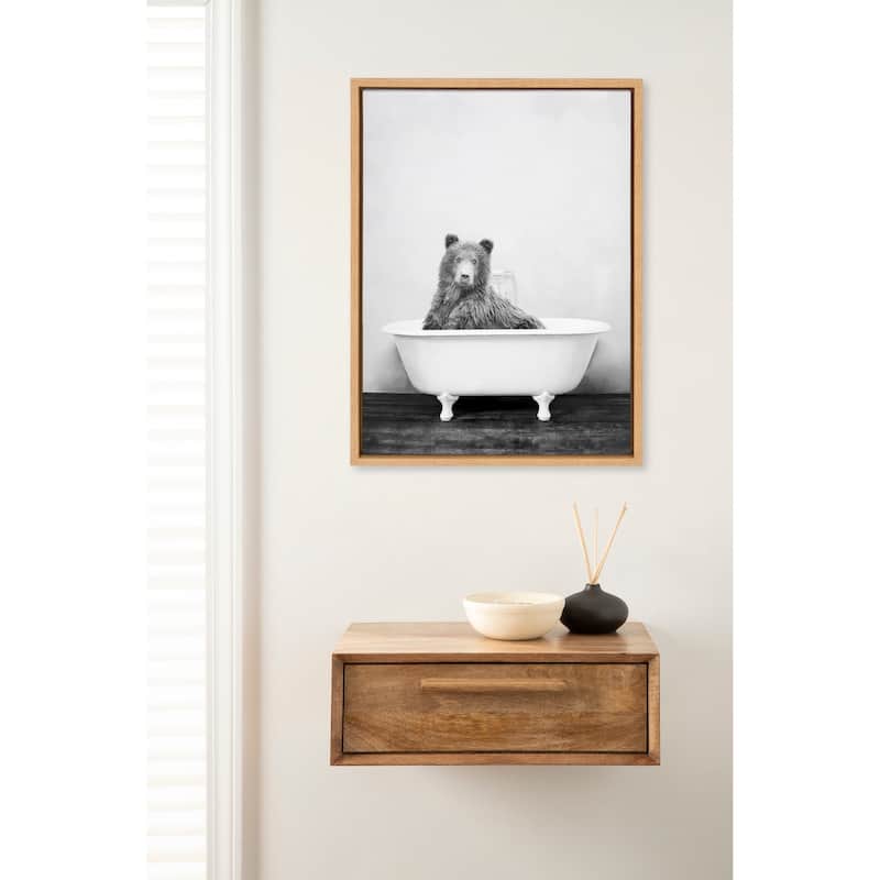 Kate and Laurel Sylvie Bear in the Tub Framed Canvas by Amy Peterson