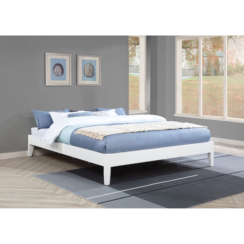 California King Universal Platform Bed in White with Durable Wood Construction