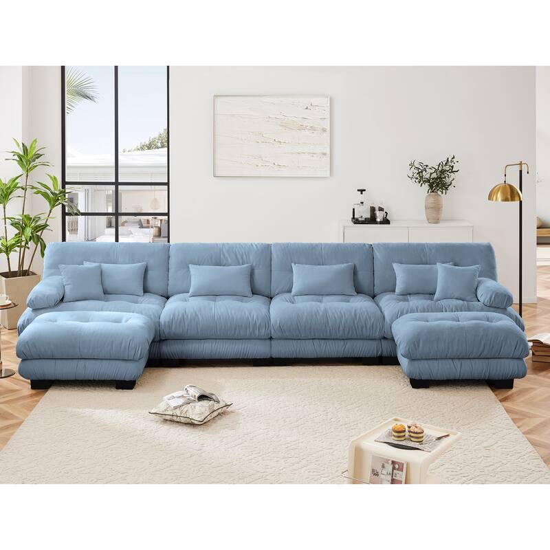 GDFStudio - Alden Chenille 4 Seater Cloud Sofa with Twin Ottoman Set