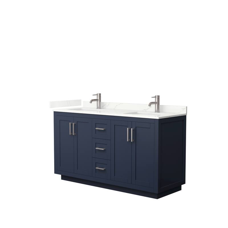Miranda 60-inch Double Vanity, Quartz Top - Dark Blue, Nickel Trim, Giotto Quartz Top
