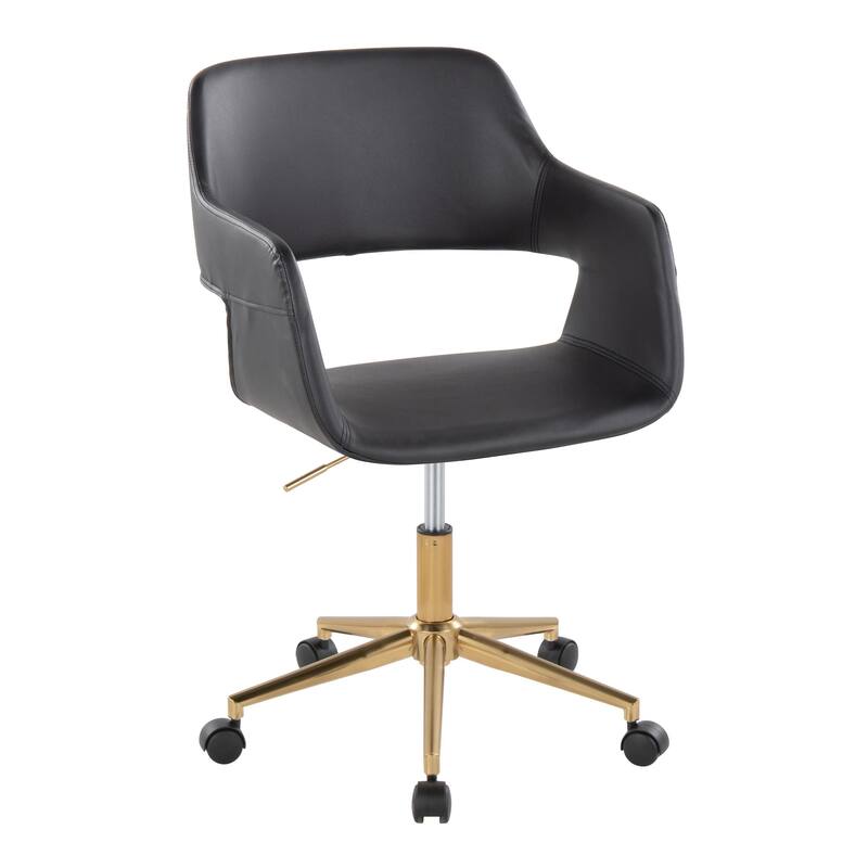 Mid-Century Modern Office Chair in Gold Metal & Cream Velvet, Adjustable Height, 360° Swivel - Black