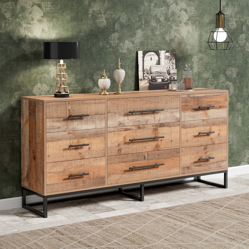 9 Drawers Chest Of Dresser Storage Cabinet Retro Organizer - Light Brown