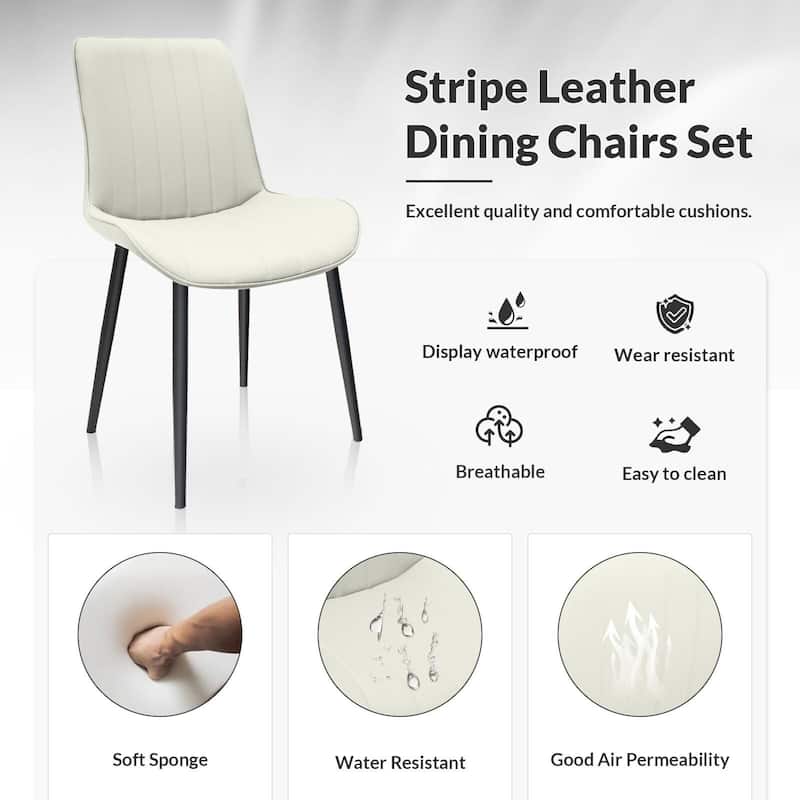 PU Leather Dining Chair with Metal Legs, Wave Pattern Upholstered Armless Chair Set of 4 for Kitchen, Restaurant, Living
