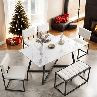 6-Piece Dining Table and Upholstered Chairs and Bench Set - Bed Bath ...