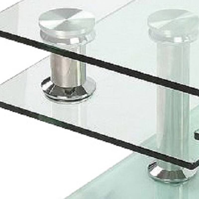 HomeRoots 32" Clear and White Faux Marble Glass and Metal Coffee Table With Three Shelves - 31.50 in. x 17.00 in. x 32.00 in.