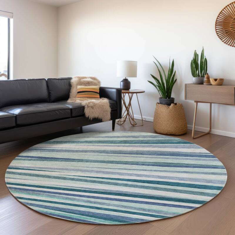 Premium Washable Super Soft Modern Stripes Mayfield Rug - Teal - 8' x 8'