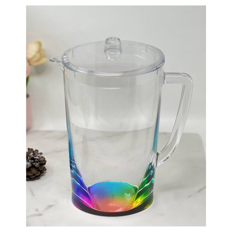 Water Pitcher with Lid, Oval Halo Design Unbreakable Plastic Pitcher