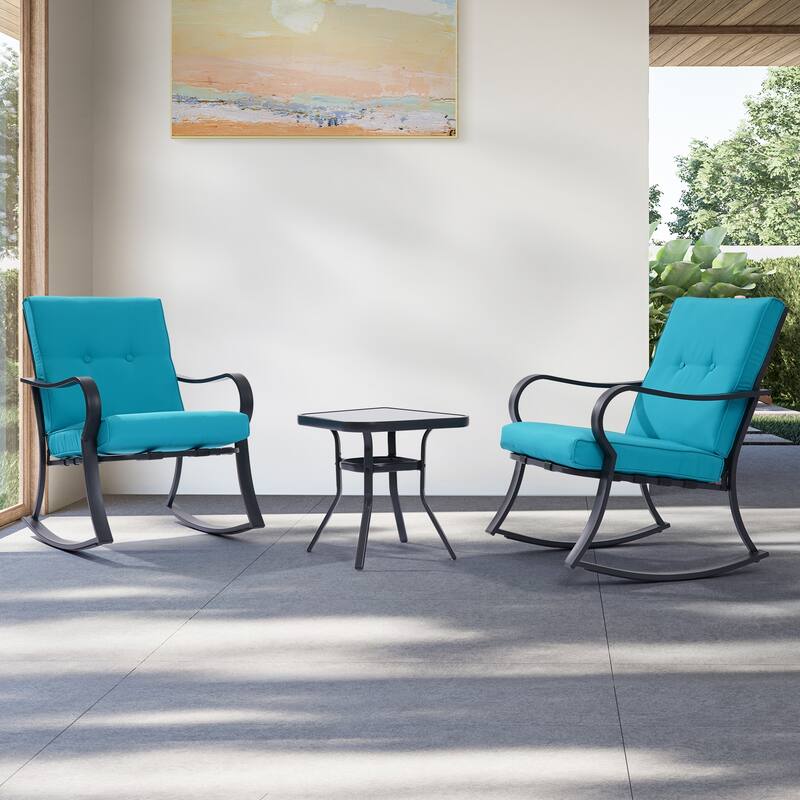 LIVOOSUN 3 Pieces Outdoor Bistro Sets With Table, Soft Cushions - SkyBlue