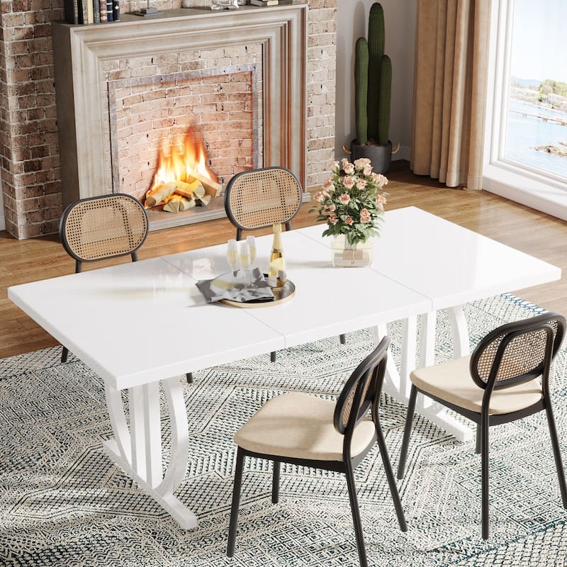 Dining Table for 4-6 People, 63-Inch Large Dining Room Table, High Glossy Finished