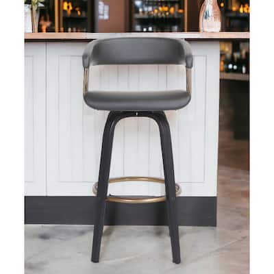 31" Gray And Black Faux Leather Swivel Bar Height Bar Chair