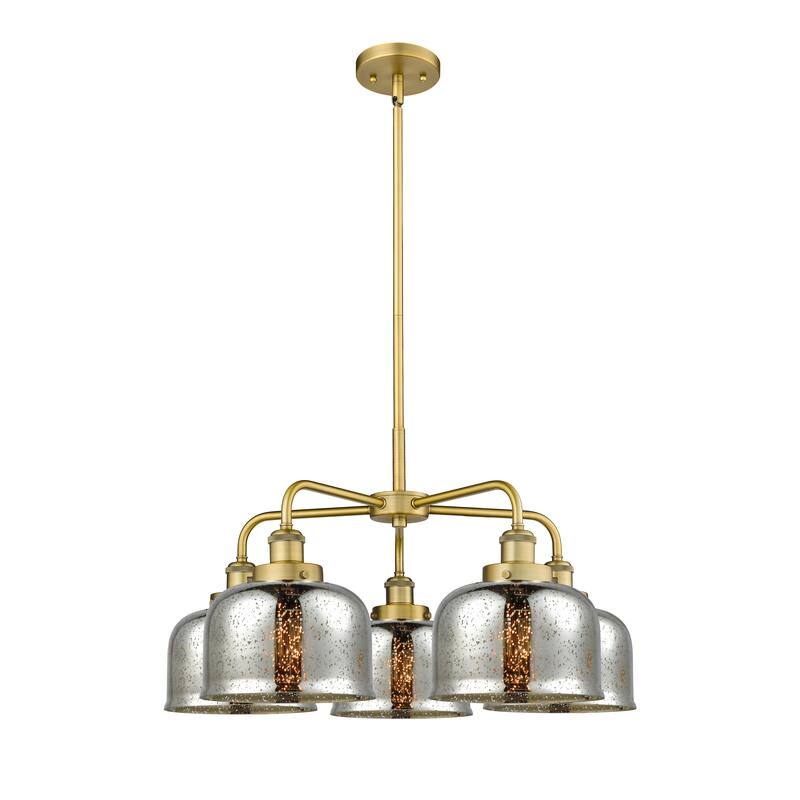 Innovations Lighting Bell - 5 Light 26" Stem Hung Chandelier - Silver Plated Mercury/Brushed Brass