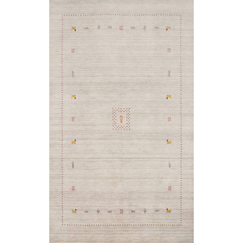 Hand Knotted Oriental 100% Wool Carpet Tribal Animal Pictorial Beige & Ivories Gabbeh Area Rug - 7' 9'' X 5' 0''