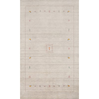 Hand Knotted Oriental 100% Wool Carpet Tribal Animal Pictorial Beige & Ivories Gabbeh Area Rug - 7' 9'' X 5' 0''