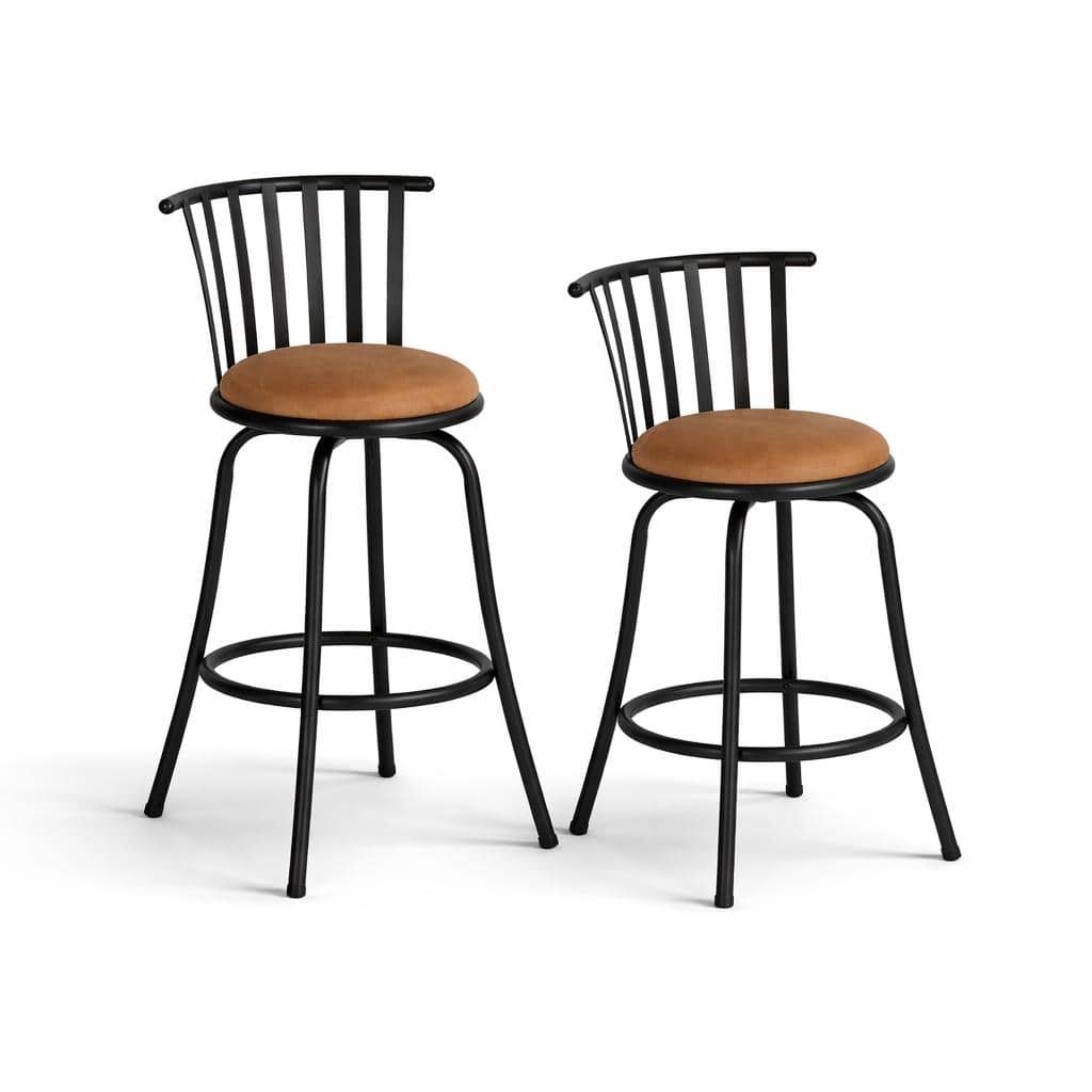 FurnitureR Swivel Bar Stools Set of 2, Counter Height Kitchen Island Chairs with Low Back, Footrest and Metal Frame
