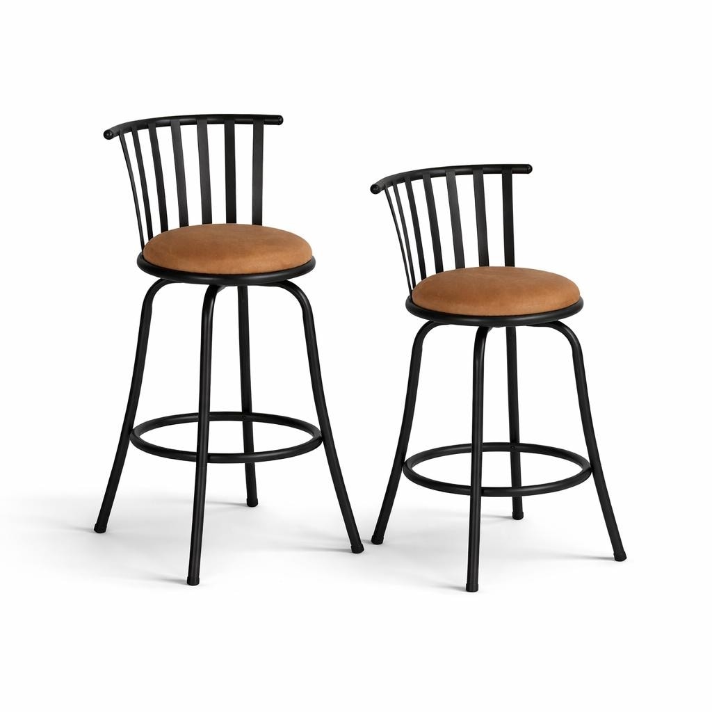 FurnitureR Swivel Bar Stools Set of 2, Counter Height Kitchen Island Chairs with Low Back, Footrest and Metal Frame