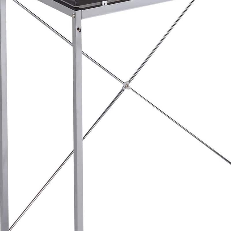 Industrial Style Writing Desk with Chromed Metal Frame and Wood Veneer Shelves