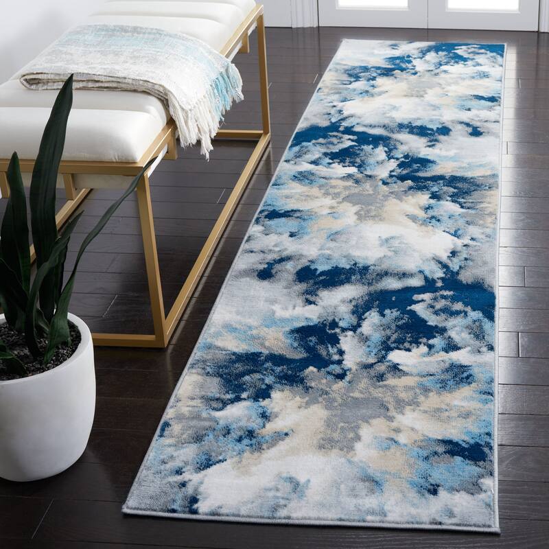 SAFAVIEH Lagoon Rona Modern Rug - 2'2" x 9' Runner - Blue/Beige