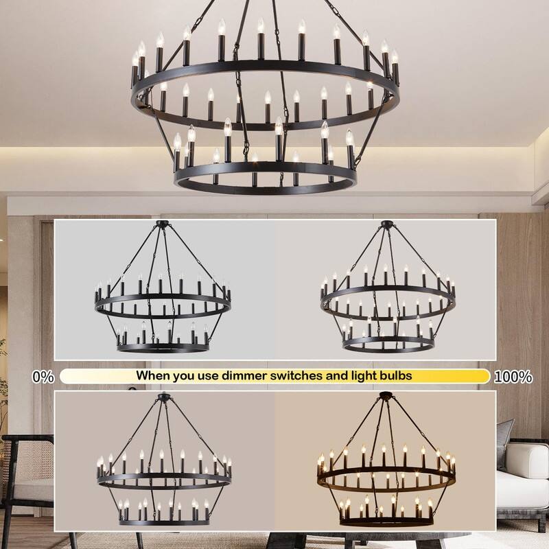 48in 2 Tier Wagon Wheel Chandelier, 36-Light Extra Large Chandelier