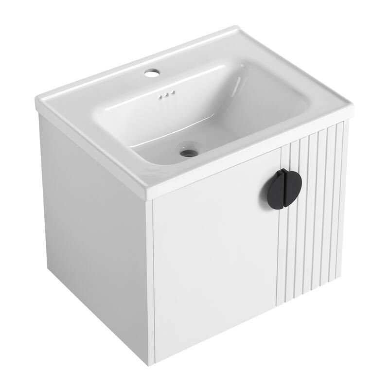 Modern Wall-Mounted Bathroom Vanity with Ceramic Sink, Soft-Close Doors, and 3 Pairs of Metal Handles for Customization - White
