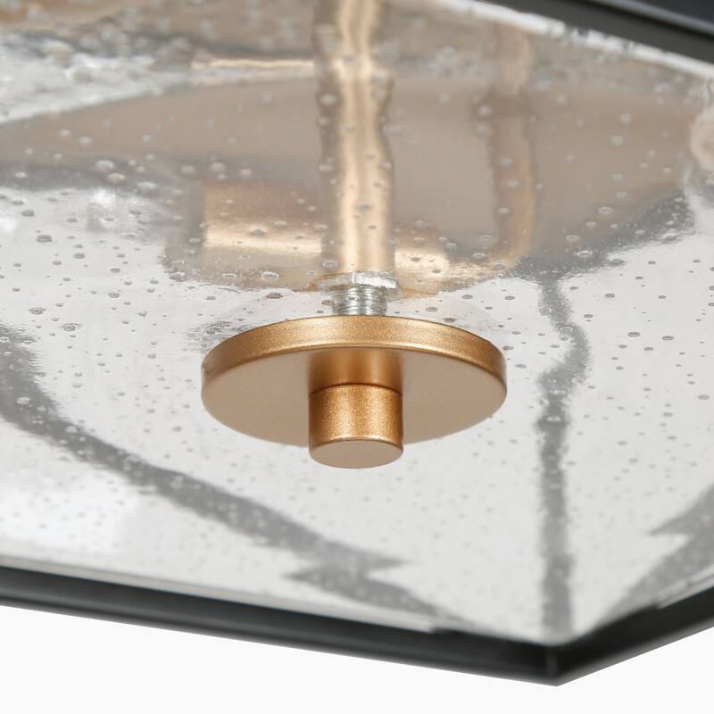 Modern 3-Light Square Black Gold Flush Mount Glass Ceiling Light for Foyer