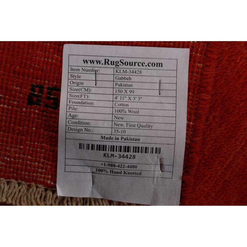 Red Modern Gabbeh Oriental Rug Hand-Knotted Wool Carpet - 3'3" x 4'11"