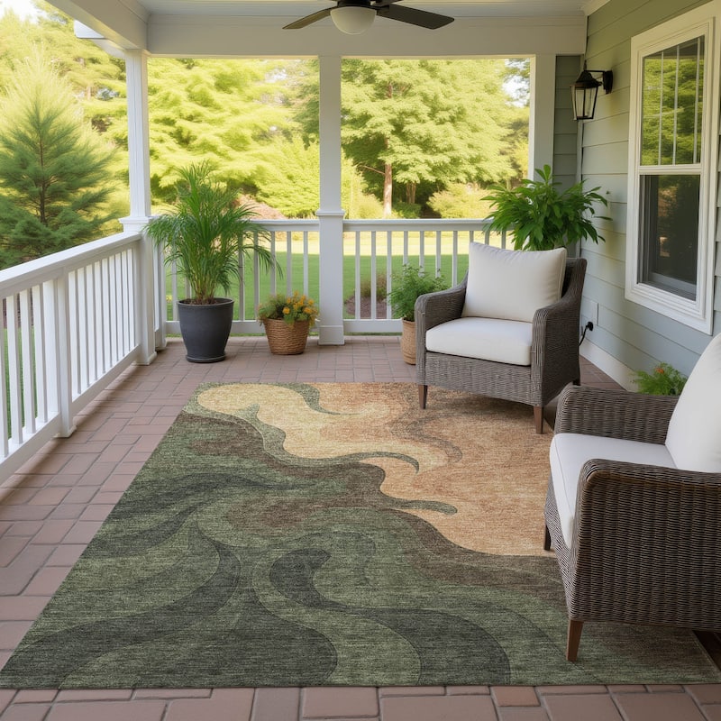 Machine Washable Indoor/ Outdoor Modern Dejuan Chantille Rug - Olive - 10' x 14'