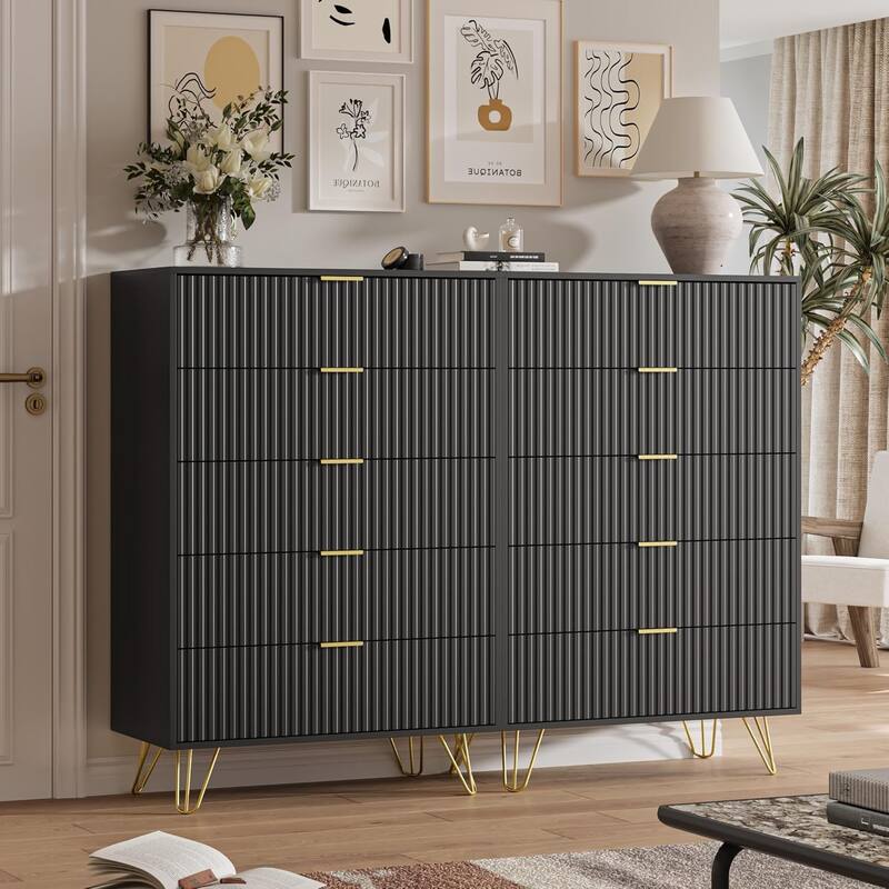 FURNIWAY Fluted Drawer Dresser for Bedroom