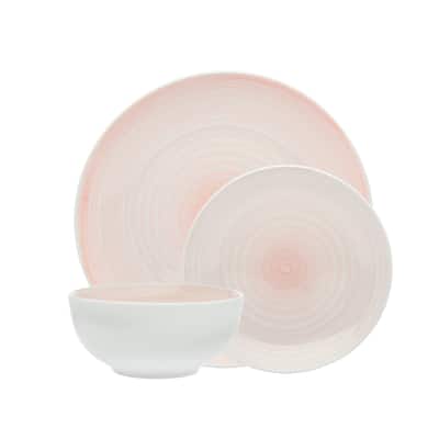 Spiral Pink Porcelain 12 Piece Dinnerware Set, Service For 4