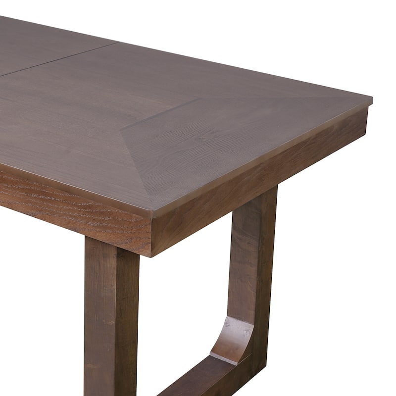 60"-78" Extendable Dining Table with Smooth Rails, Wooden Kitchen Table with Removable Leaf, Double U-Shape Base