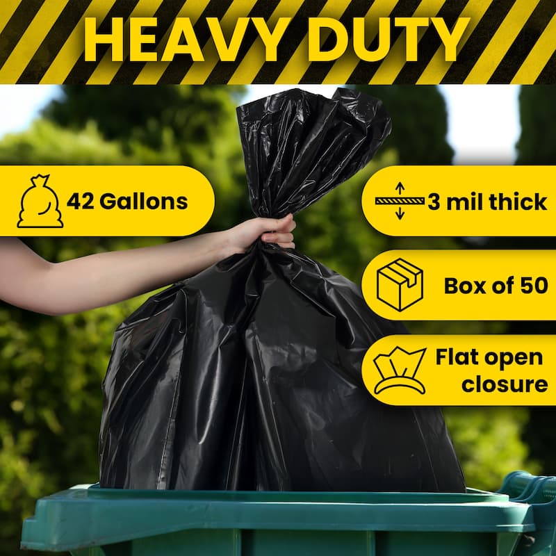 happimess 42-Gallon (159L) 3 Mil Heavy Duty Contractor Trash Bags, (50-Count, 5-Rolls of 10 Bags)