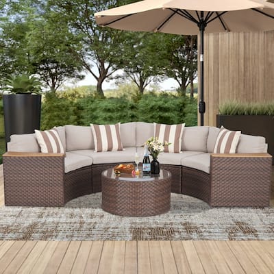 Nuon Wicker Outdoor 5-piece Half Round Sectional Curved Sofa Set by Havenside Home