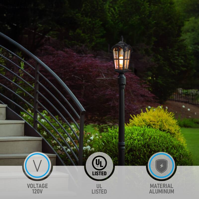 Dusk to Dawn Outdoor Post Lantern, Water Ripple Glass Post Light - 2PACK